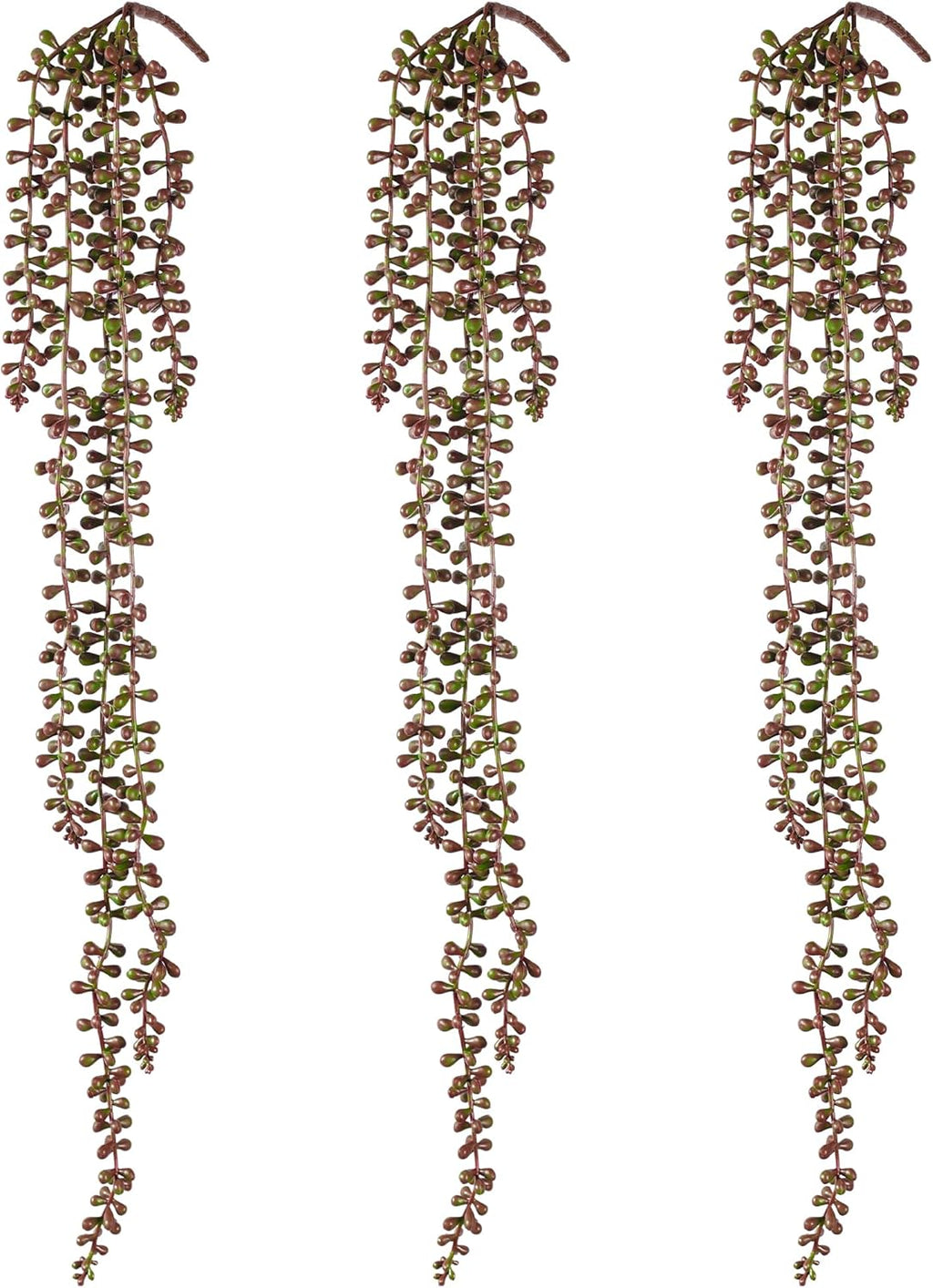 3PCS Orange Artificial Succulents Hanging Plants,27.5 Inch Fake String of Pearls Greenery Plants 5 Branches for Autumn Home Garden Office Balcony Wall Indoor Outdoor Fall Decoration,Orange