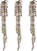 3PCS Orange Artificial Succulents Hanging Plants,27.5 Inch Fake String of Pearls Greenery Plants 5 Branches for Autumn Home Garden Office Balcony Wall Indoor Outdoor Fall Decoration,Orange