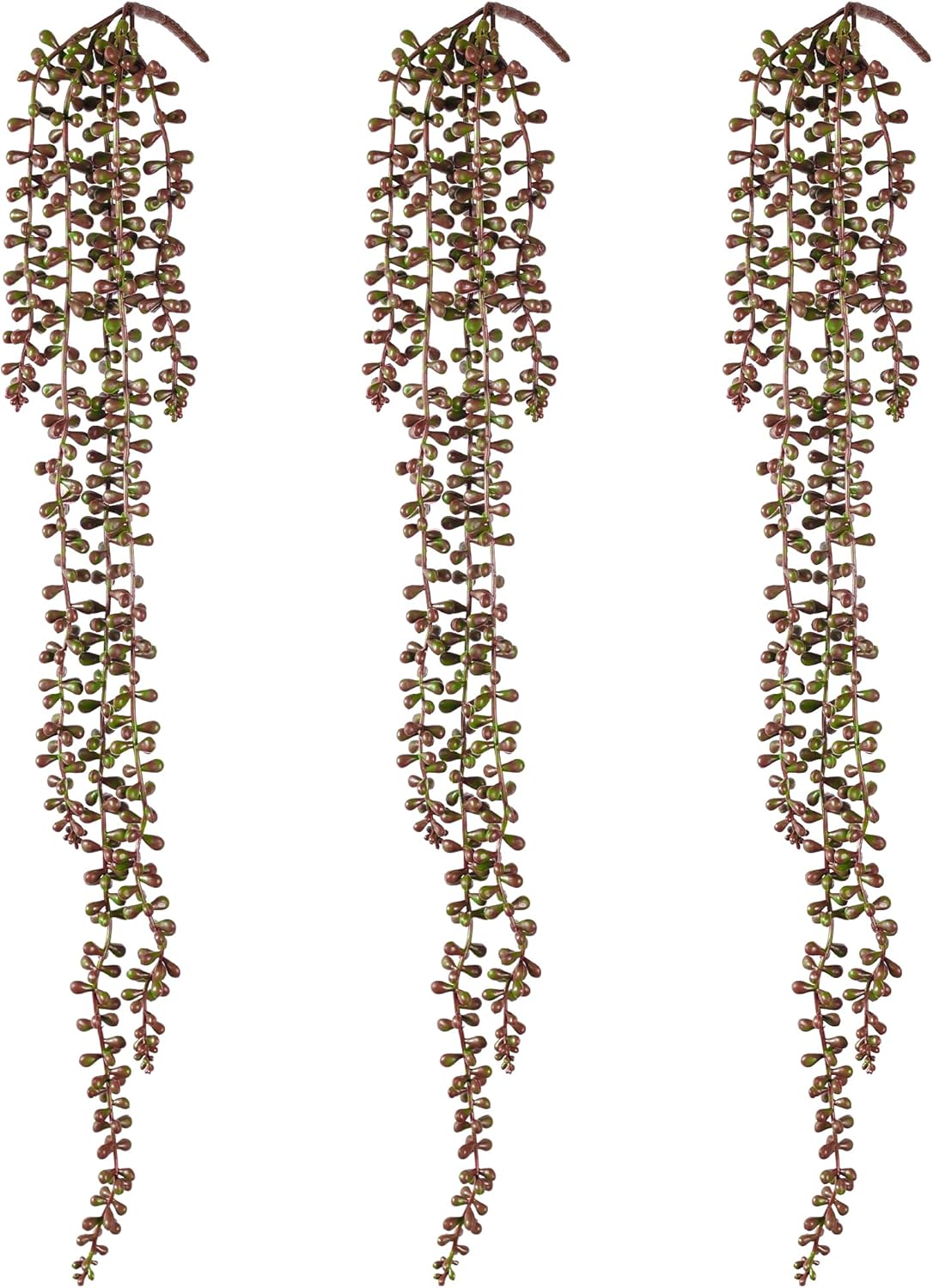 3PCS Orange Artificial Succulents Hanging Plants,27.5 Inch Fake String of Pearls Greenery Plants 5 Branches for Autumn Home Garden Office Balcony Wall Indoor Outdoor Fall Decoration,Orange