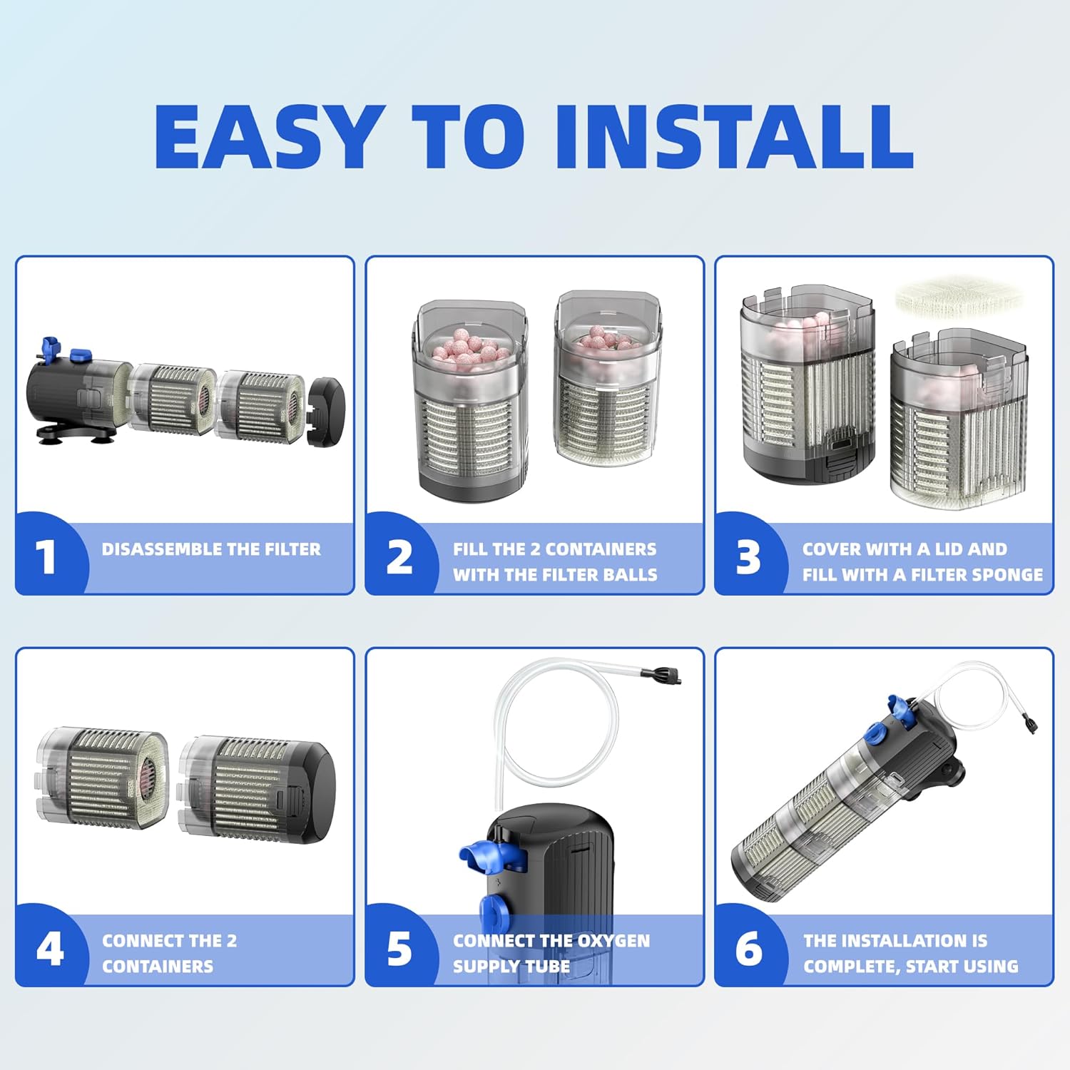 FREESEA Aquarium Filter Fish Tank: 8W Submersible Internal Power Filter 3-Stage Filtration System for 40-100 Gallon Turtle Tanks