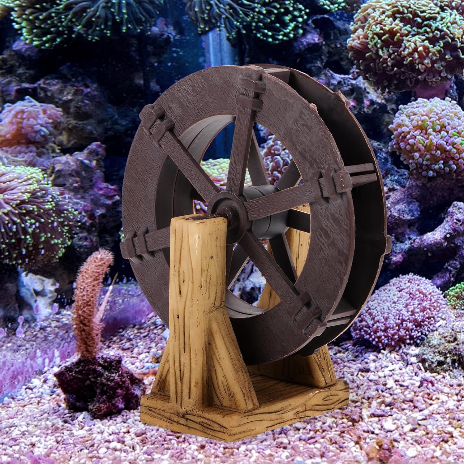 LOGOFUN Fish Tank Water Wheel Decorations Waterfall Fountain Wheel with Bracket Water Fountain Scene Layout Ornament for Aquarium Decorations