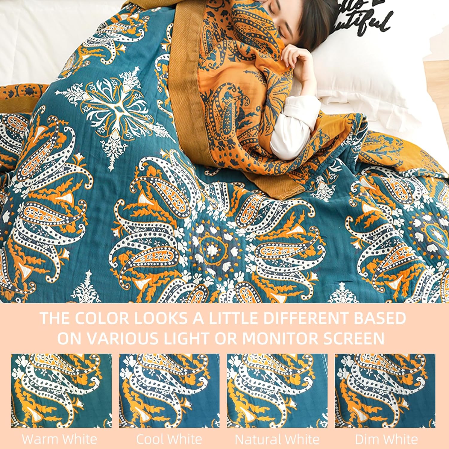 Boho Throw Blanket for Bed - 100% Pure Cotton Ultra Soft Rustic Quilt - Farmhouse Decor Bed Blankets, All Season Rustic Throw for Sofa Couch Chair(91''x 98'', Boho Floral)