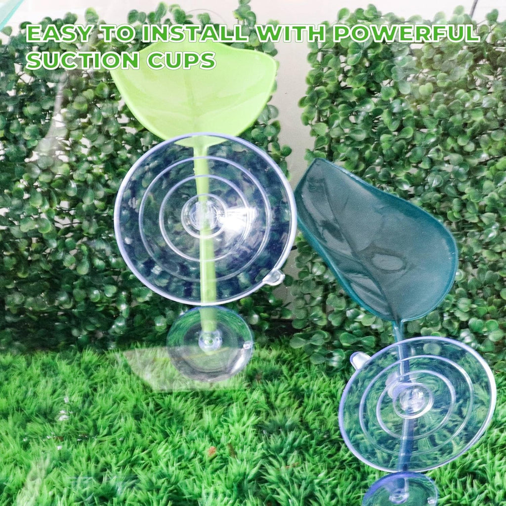 3 Pack Plastic Leaf Decorations with Suction Cups, Gecko Tank Accessories, Reptile Terrarium Decorations for Crested Geckos, Leopard Geckos