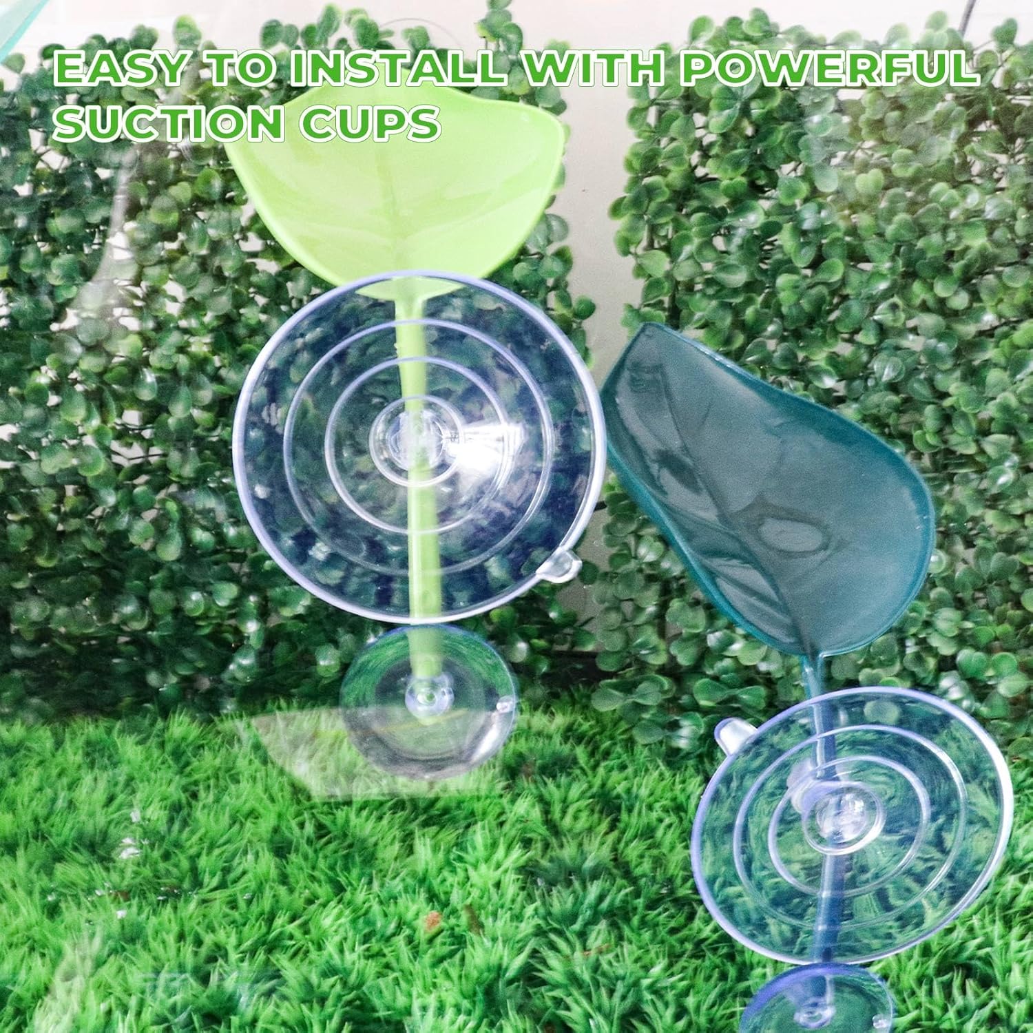 3 Pack Plastic Leaf Decorations with Suction Cups, Gecko Tank Accessories, Reptile Terrarium Decorations for Crested Geckos, Leopard Geckos