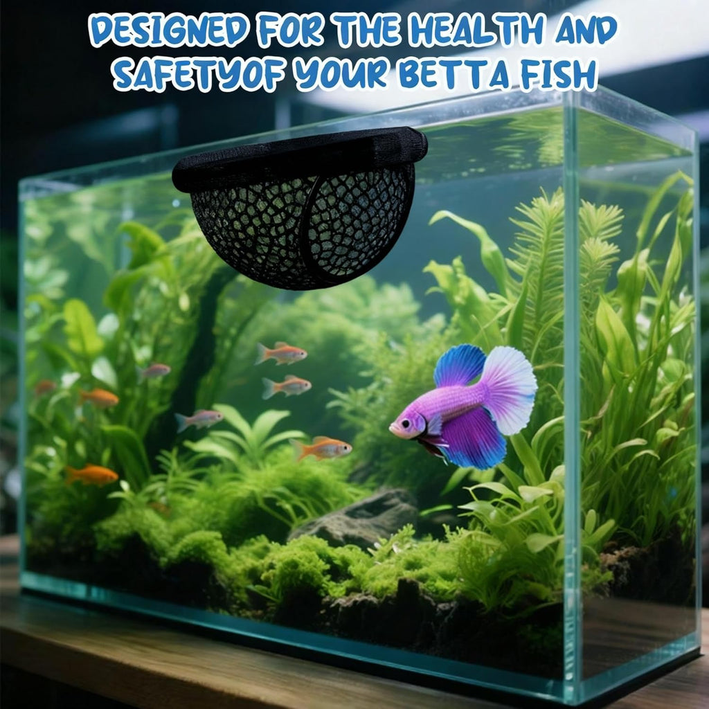 2 Sizes Floating Betta Fish Hide and Shrimp Cave – 3D Printed Aquarium Hammock, Floating Feeder Ring, and Resting Shelter for Nano Aquariums & Fish Tank Decorations (Black)