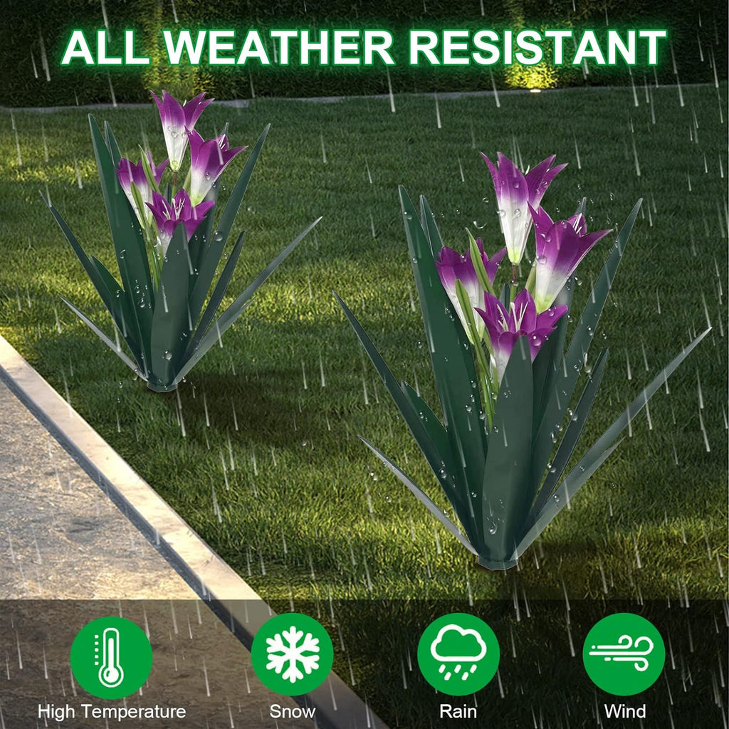 Homight Metal Agave Plant Outdoor Decoration Lily Mexican Yard Art Garden Gift Home Decor Hand Painted Metal Agave Garden Yard Statue, Outdoor Lawn Ornaments (2 Big Purple Lilies)