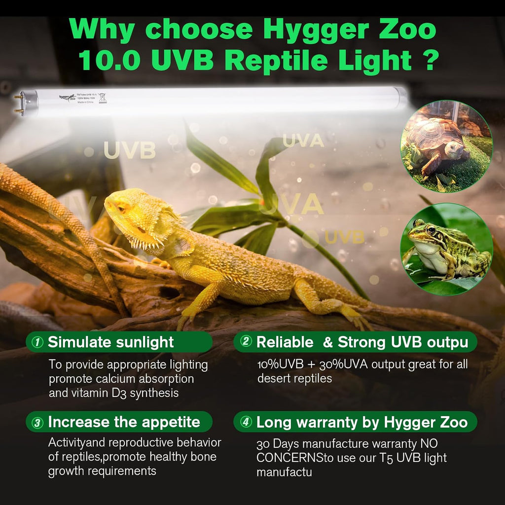 2-Pack UVB Reptile Light 10.0 Bulb 15W T8 Fluorescent Desert Lamp UVA for Bearded Dragon Tortoise Reptile & Amphibian