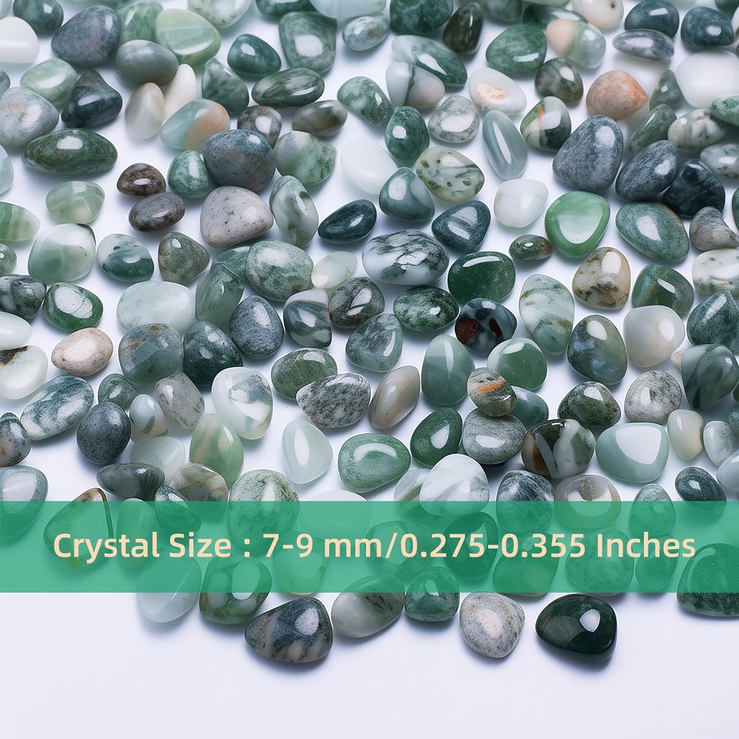 Polished Moss Agate Crystal Chips 200 Pcs - 0.3" 10 oz Tumbled Stone Chips Crushed Sea Glass Stones Healing Reiki Crystal Jewelry Making Home Decoration