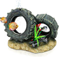 Aquarium Resin Decorations, Tree House Ornament-Tire Scene, Aquarium Decor for Glofish, Betta Accessories, Turtle Hideouts, Aquarium Plants, Ornaments & Fish Tank Accessories (Tire landscape)