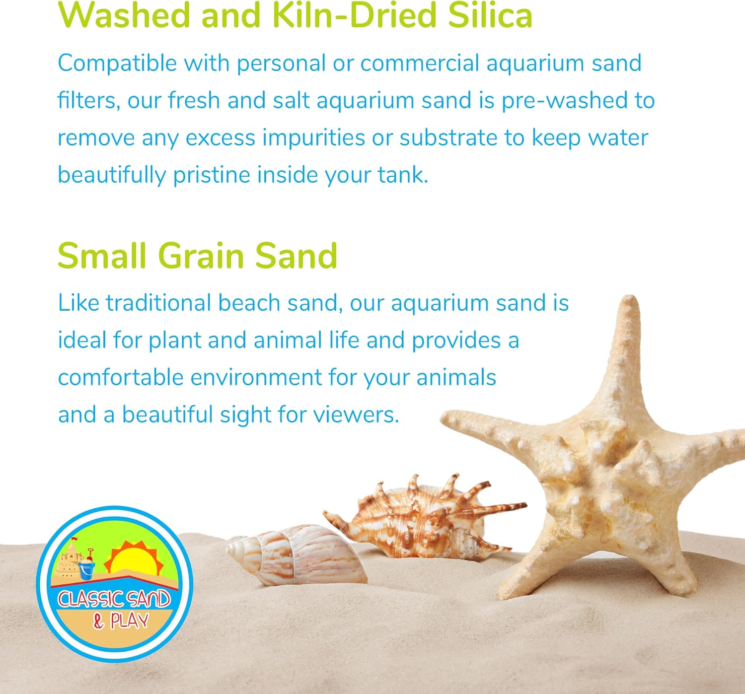 CLASSIC SAND & PLAY Natural Aquarium Sand for Freshwater and Saltwater Tanks, 40 lb. Bag, Improves Filter Life and Filtration Process, Pre-Washed Fine Sand, Rainbow