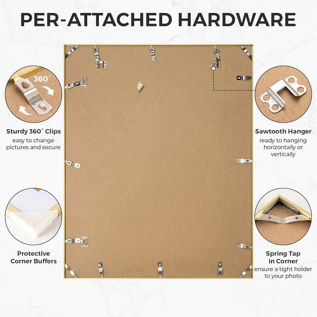 RICHFOCUS Aluminum Picture Frame - 20x30 Gold Metal Frame with Mat for 16x24 Photo, Floating Frame with Tempered Glass - Poster Frame Wall Hook Included for Gallery Wall