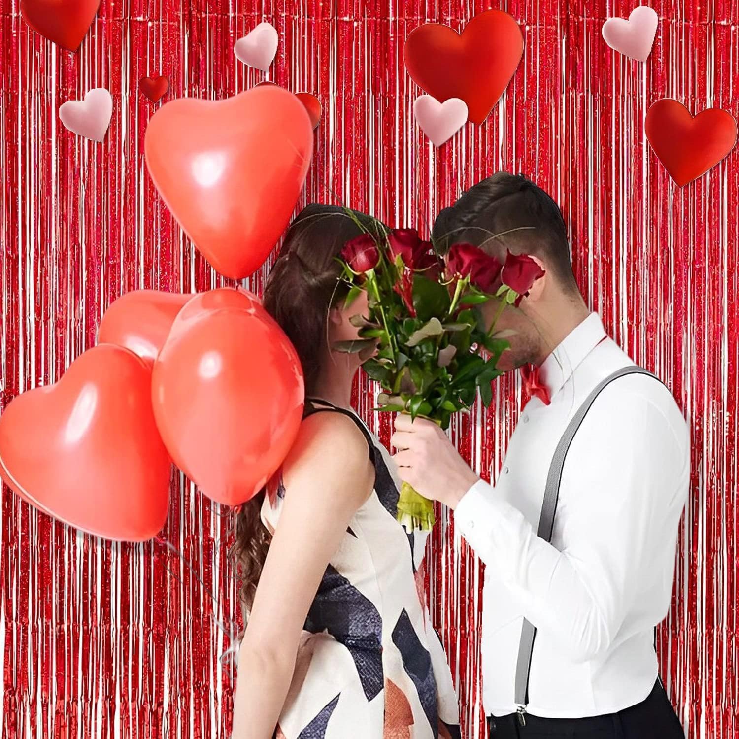 BRAVESHINE Red Tinsel Foil Fringe Curtains - 2Pcs 3.2x8.2ft Holidays Photo Booth Party Backdrop for Christmas/Girl/Birthday/Valentine’s/Bridal/Bachelorette/Anniversary/Engagement/New Years Decorations