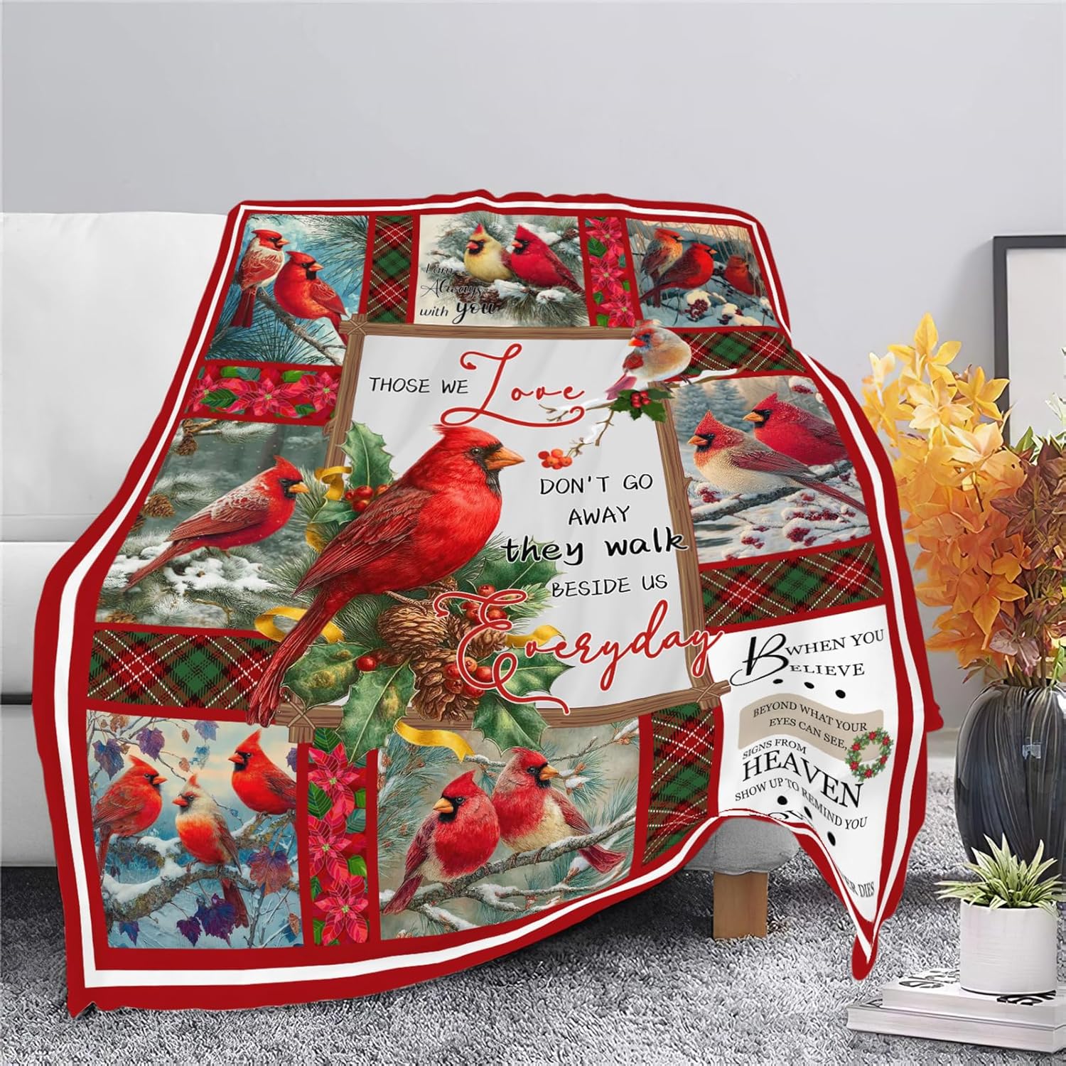 Cardinal Throw Blanket Red Bird Cardinal Stuff Gifts for Kids Girls Boys Adults Women Men Soft Cozy Warm Plush Fluffy Fuzzy Fleece Blanket Christmas Decor 50''X60''
