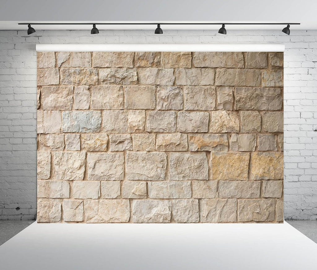 Fabric Brick Stone Wall Backdrop - 12x10ft Old Outdoor Rock Stone Wall Textures Background for Medieval Castle, Party Decorations, Baby Shower, Kids & Adults Portarit Photo Props