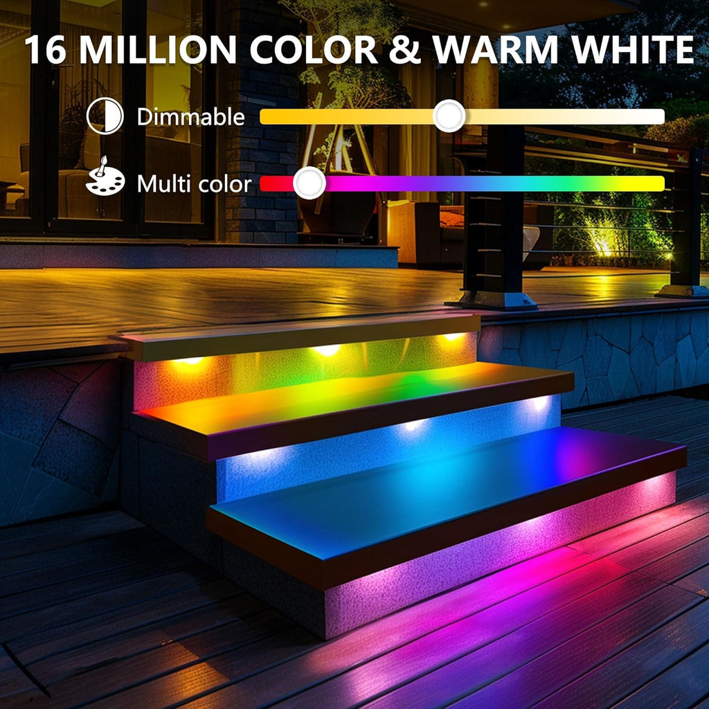8 Pack 7 inch RGB LED Hardscape Lighting Step Lights Retaining Wall Lights with Color Changing & Warm White Mode Low Voltage Landscape Paver Lights Waterproof Deck Lights for Outside Stairs Yard