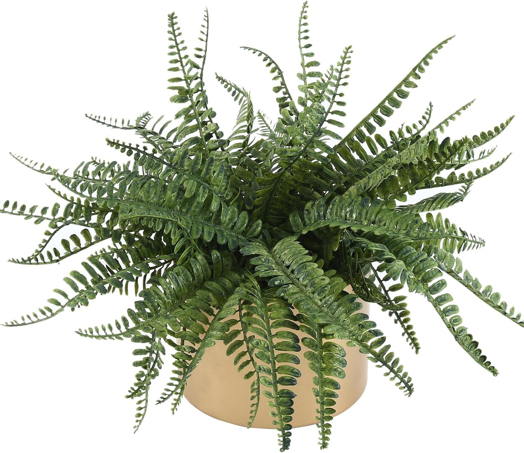13.5" Small Fake Plant Fern Potted Artificial Plants Fake Fern for Shelf Home Bathroom Office Decor(Gold Mental Pot)