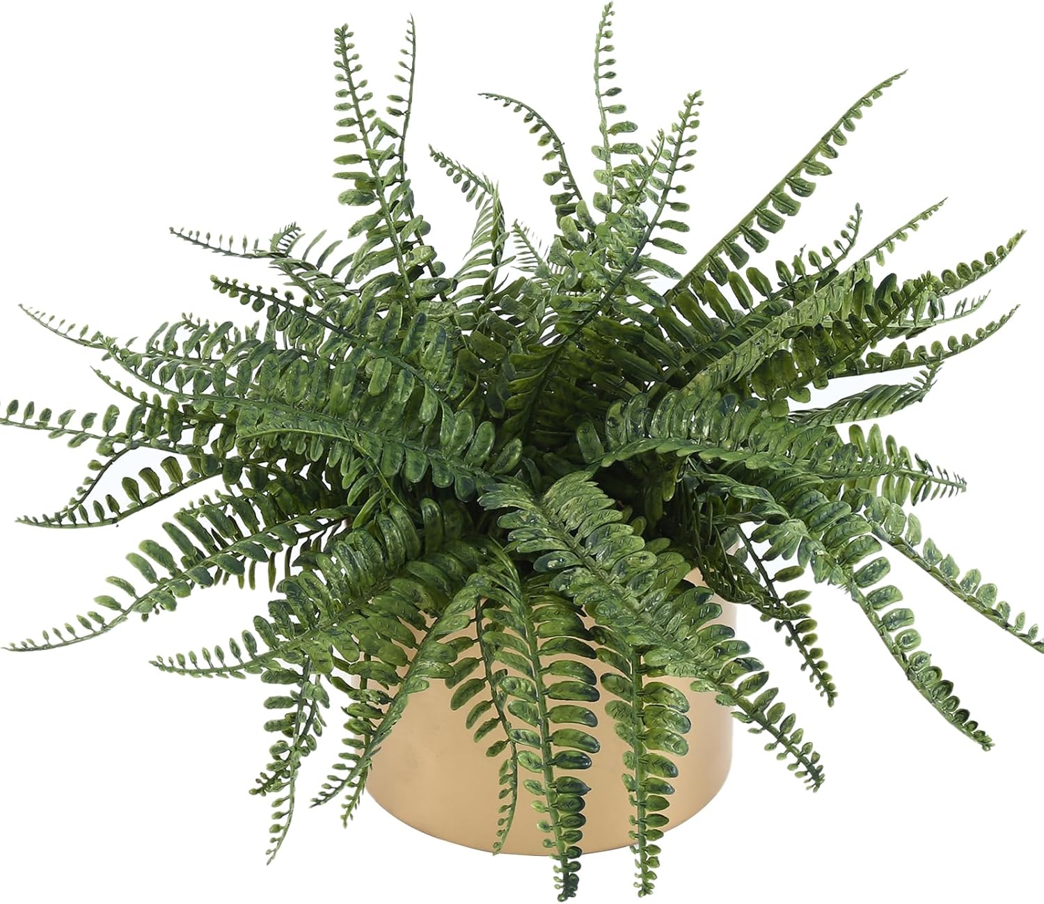 13.5" Small Fake Plant Fern Potted Artificial Plants Fake Fern for Shelf Home Bathroom Office Decor(Gold Mental Pot)