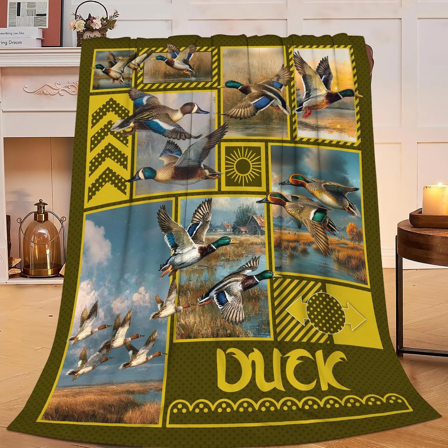 Duck Throw Blanket Hunting Mallard Duck Stuff Gifts for Kids Girls Boys Adults Women Men Soft Cozy Warm Plush Fluffy Fuzzy Fleece Blanket Decor 50''X60''