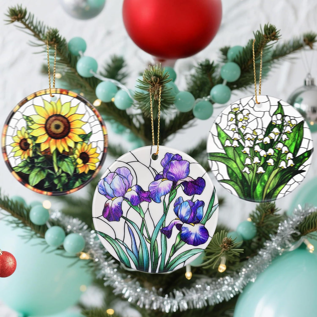 Christmas Ornaments, Dodosky 2.8in Ceramic Iris Flower Ornament, Xmas Decor, Christmas Tree Ornaments, Xmas Decorations for Tree, Holiday Ornament, Iris Flower Gifts, Gifts for Women, Mom, Grandma