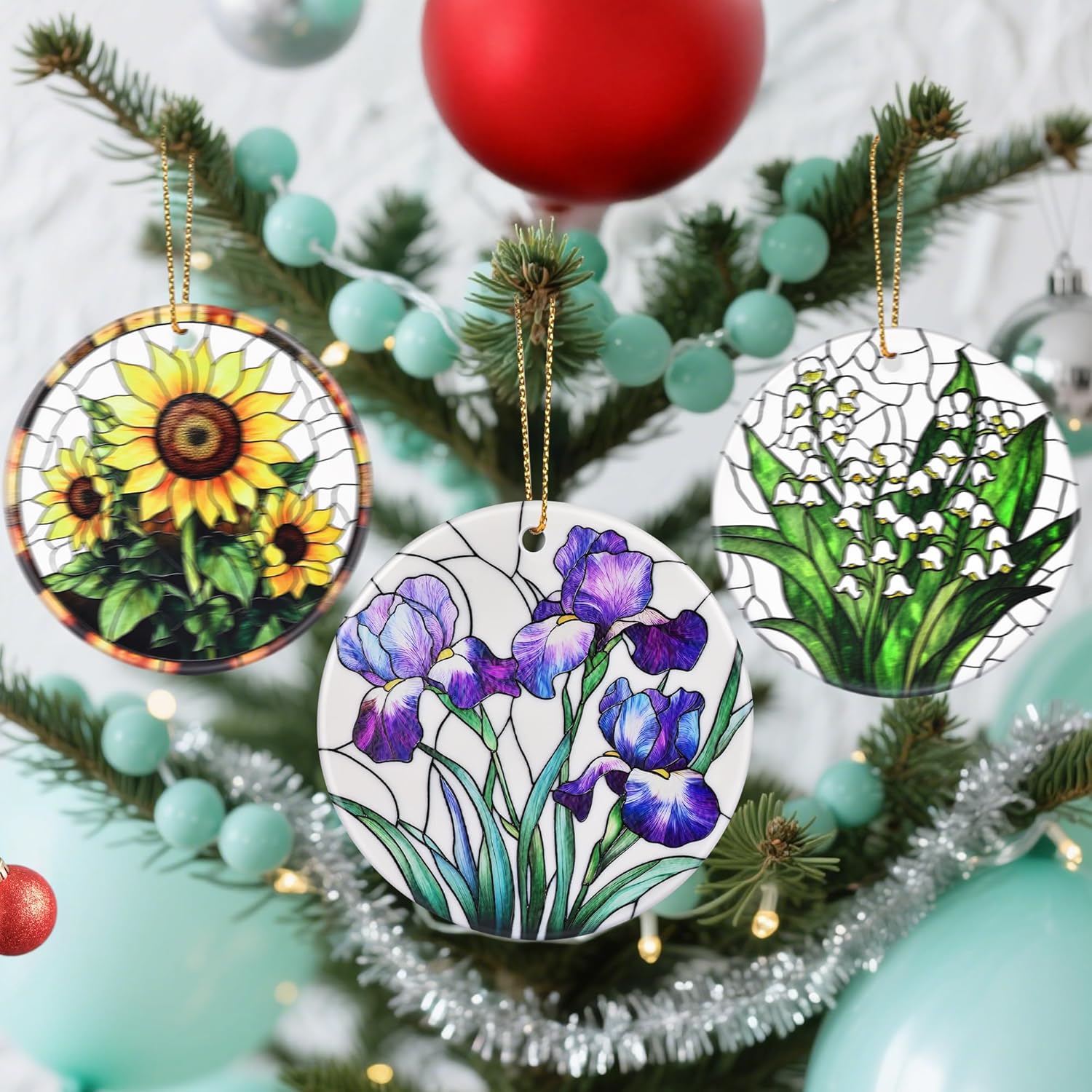 Christmas Ornaments, Dodosky 2.8in Ceramic Iris Flower Ornament, Xmas Decor, Christmas Tree Ornaments, Xmas Decorations for Tree, Holiday Ornament, Iris Flower Gifts, Gifts for Women, Mom, Grandma