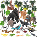 35 Pack Rainforest Animals Figures Set Animal Cake Decor Assorted Creatures Diorama Animals Model Trees for Birthday Party Favors, Piñata Fillers