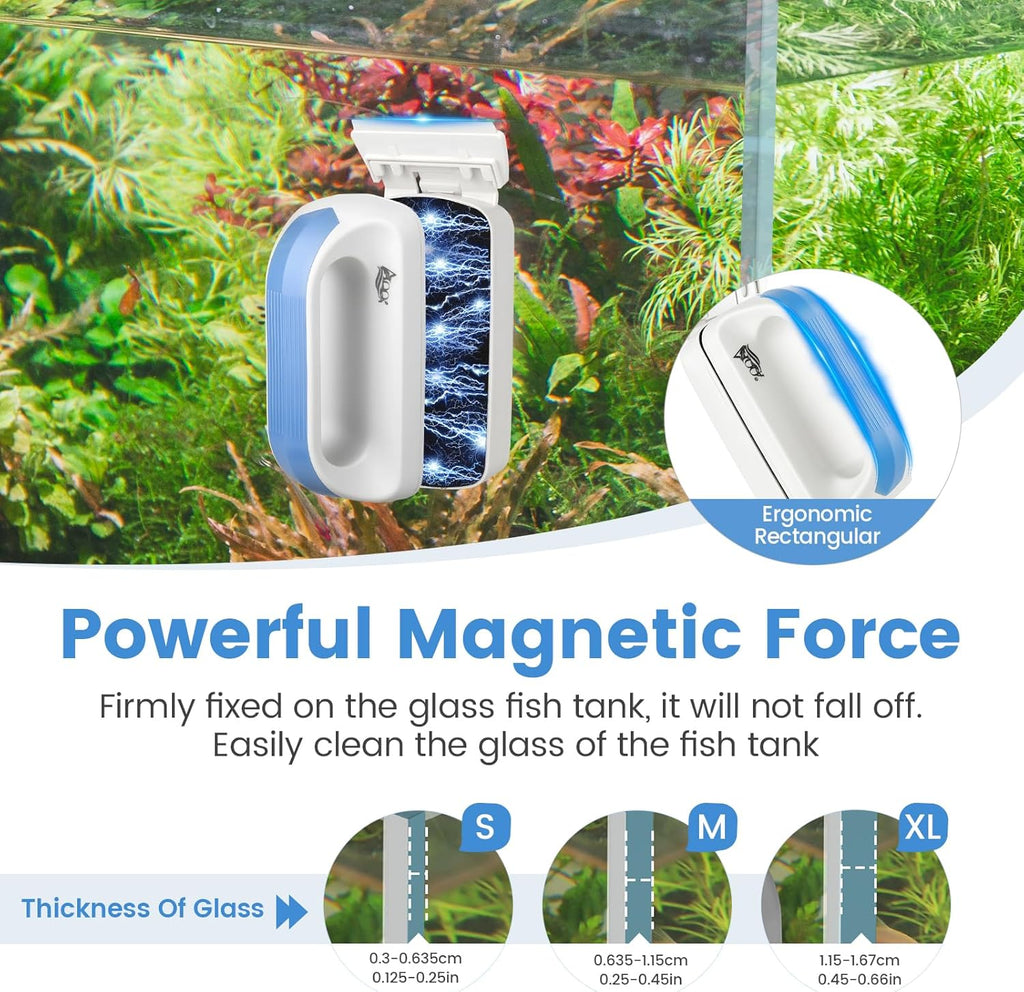 AQQA Aquarium Magetic Glass Cleaner Brush with 2 Detachable Scrapers Floating Fish Tank Cleaning Tools Algae Scraper for 1/8-1/4 inch Thick Glass/Acrylic Tanks (Small)