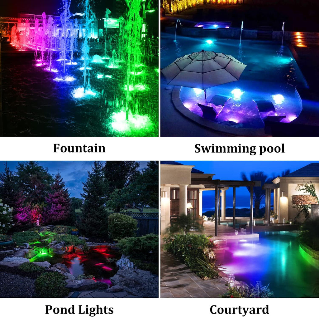 T-SUN Solar Fountain Lights Submersible Solar LED Underwater Pond Lights Color Changing Landscape Spotlights IP68 Waterproof for Garden Fish Trank Aquarium Pool Waterproof (3 Lights in 1)