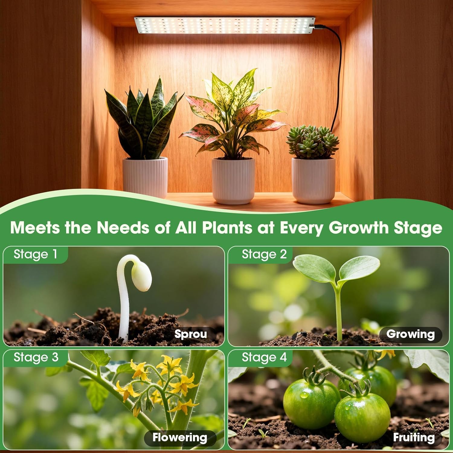 Grow Lights for Indoor Plants, Ultra-Thin Panel, 540LEDs Full Spectrum, 8/12/16H Timer, 10 Dimmable Levels Plant Lights for Indoor Growing