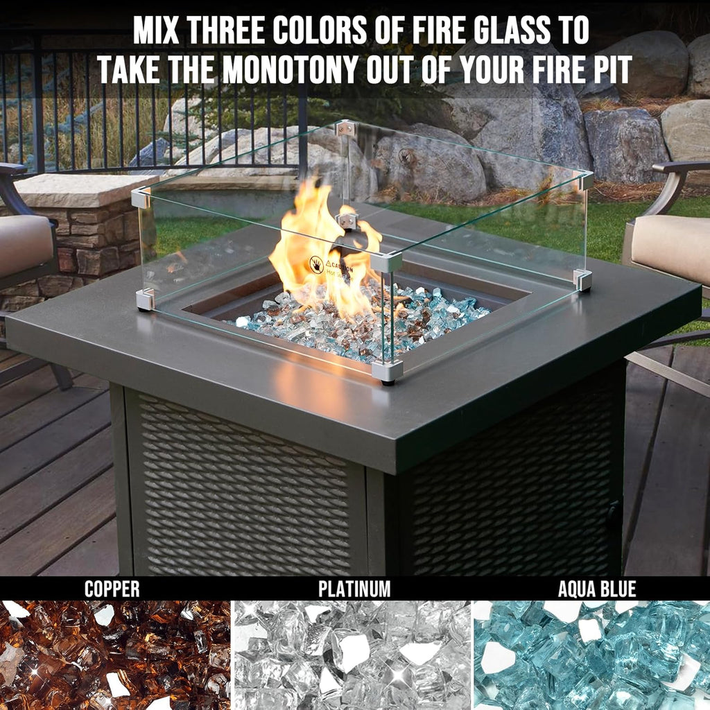 Skyflame 10-Pound Blended Fire Glass for Fire Pit Fireplace Landscaping, 1/4 Inch Aqua Blue, Platinum, Copper Reflective