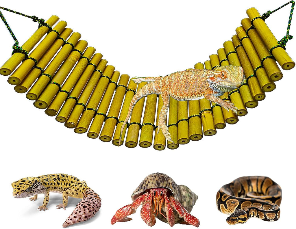 Bearded Dragon Tank Accessories, Reptile Climbing Hammock Bridge, Lizard Lounger Bamboo Ladder, Reptile Tank Accessories for Habitat, 12 x6 in