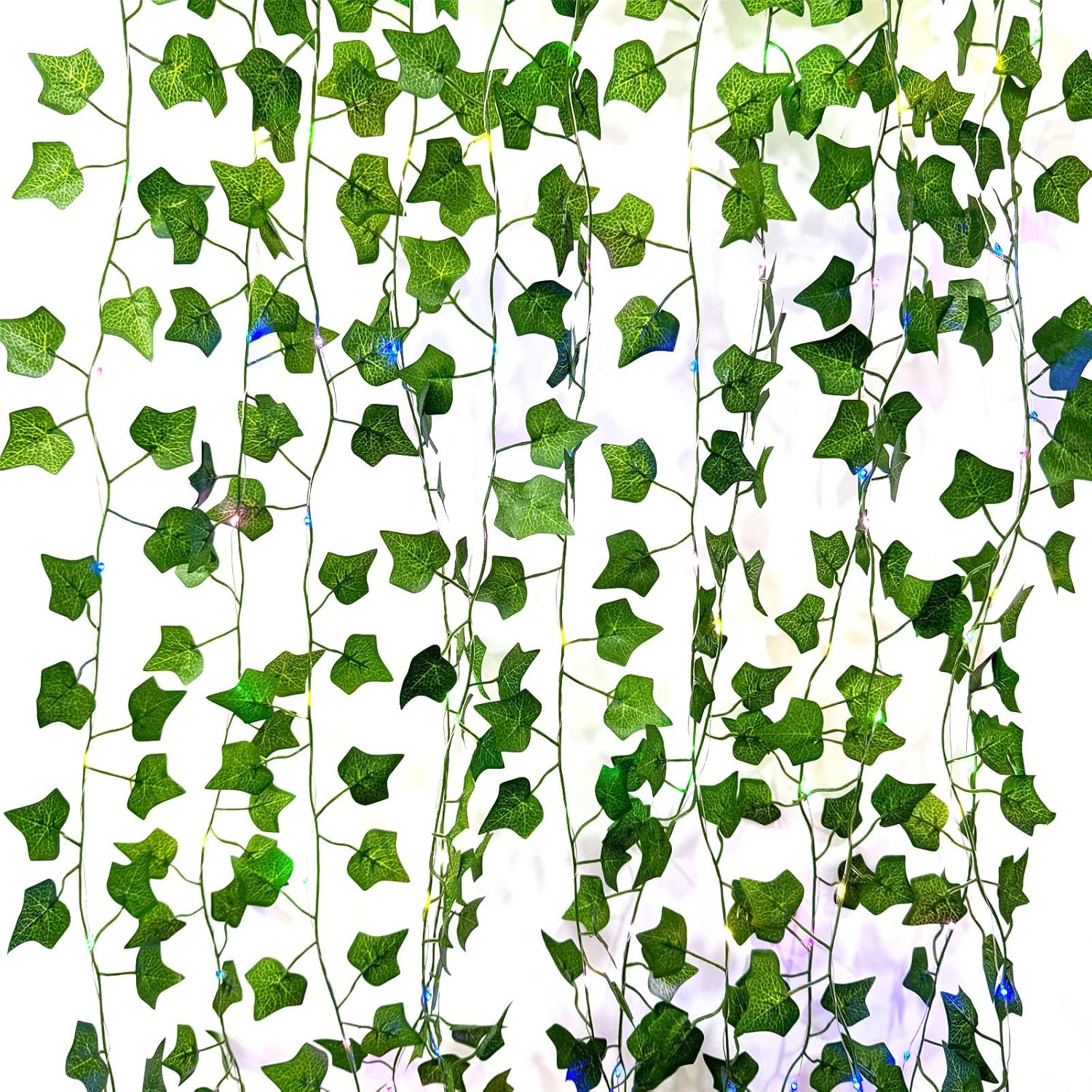 6 Pcs Artificial Hanging Plants Sweet Potato Leaf Vine with 60 Colored Lights,Fake Plant Vine Hanging Garland for Wall,Party Wedding, Home,Kitchen,Indoor and Outdoor Decoration (Creeper Vine Leaves)