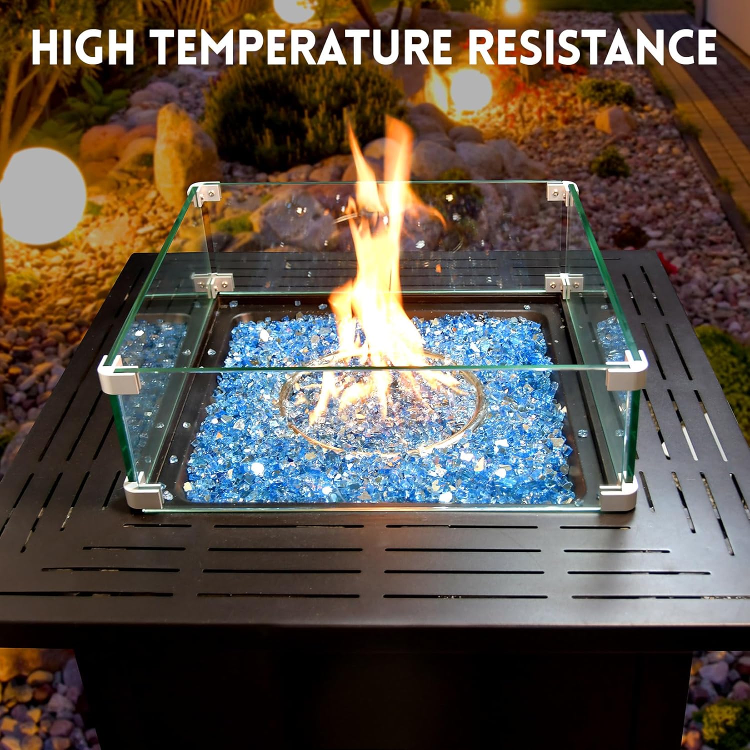 GasSaf 1/4 Inch Fire Glass Reflective Tempered Fireglass Cut Crushed FireGlass for Fire Pit, Fireplace, Replaces Existing Gas Logs & Lava Rocks (10 Pound)(Pacific Blue Reflective)