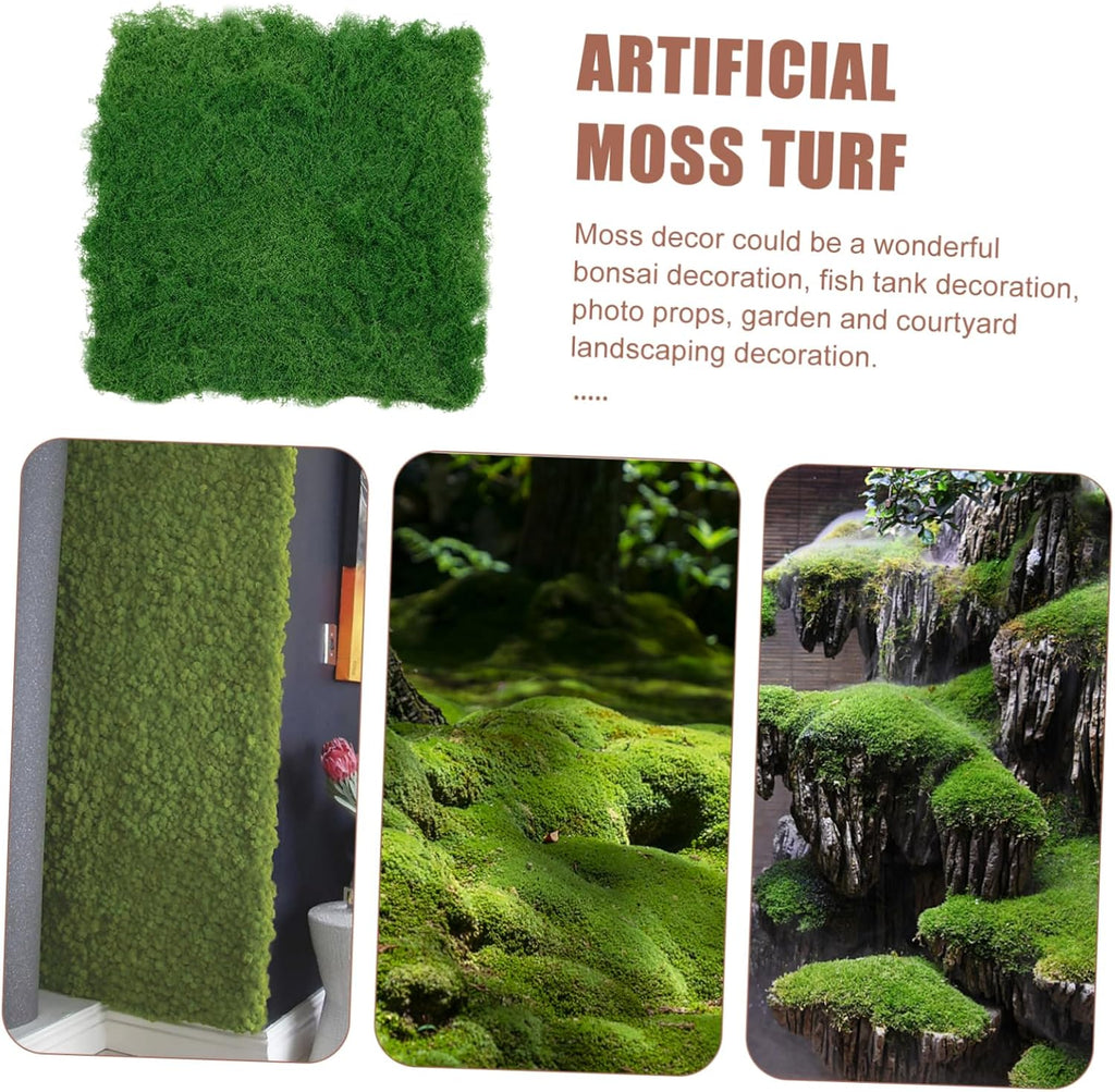 MERRYHAPY Simulated Silk Moss Mat - Lifelike Artificial Moss Turf for Bonsai Decoration Fish Tank and Micro Landscape Design - 19.68X19.68X1.57 Inch Green Foam Carpet