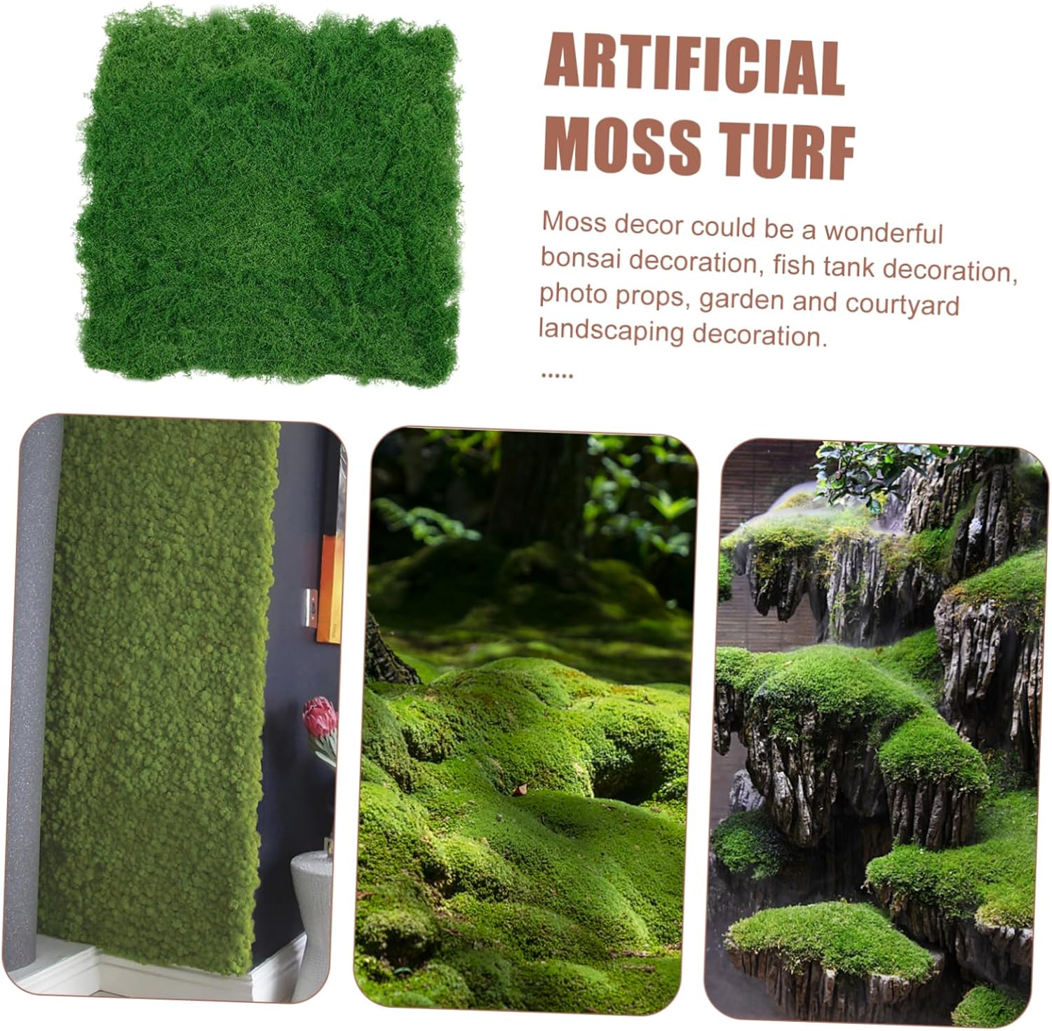 MERRYHAPY Simulated Silk Moss Mat - Lifelike Artificial Moss Turf for Bonsai Decoration Fish Tank and Micro Landscape Design - 19.68X19.68X1.57 Inch Green Foam Carpet