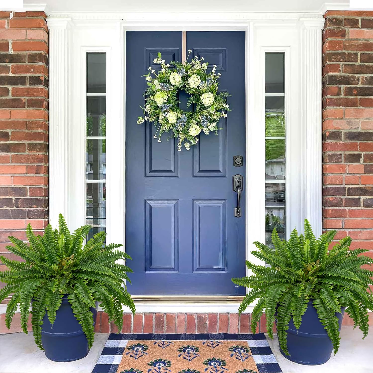 Ferns Artificial Plants 33.5" Dia. Faux Ferns for Outdoor Planter Large Fake Ferns Look Real Artificial Ferns with 60 Fronds Hanging Boston Fern Fake Plant Shrubs for Home Farmhouse Garden Porch Decor