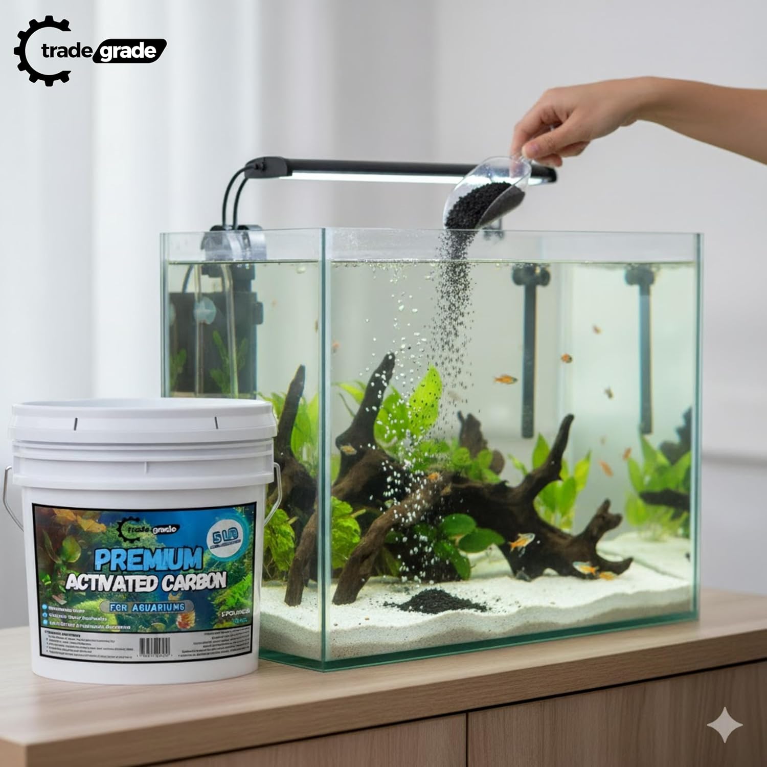TradeGrade Activated Carbon Aquarium – 5lb Bucket Granulated Activated Charcoal for Fish Tank & Water Purification – High-Performance Aquarium Charcoal Filter Media for Crystal Clear Water