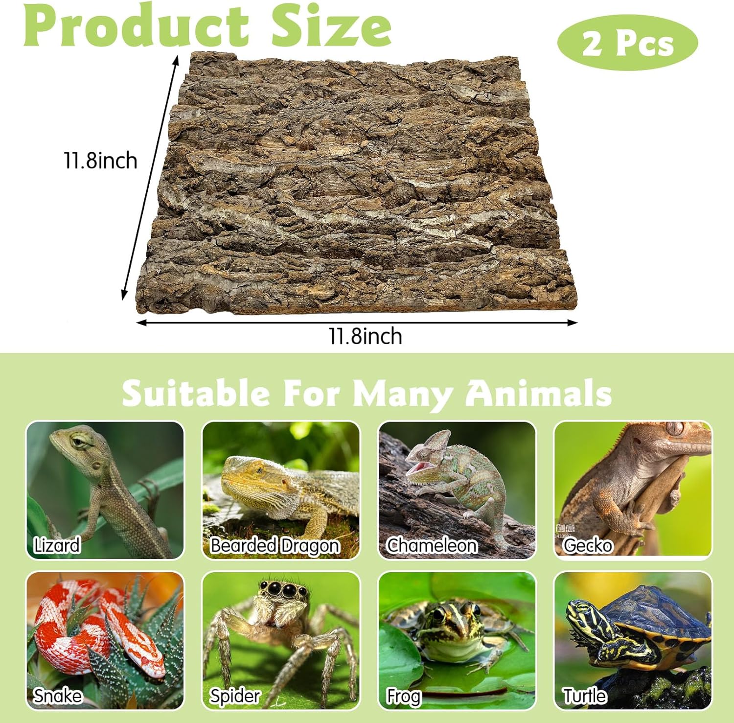 kathson 2Pcs 11.8” L x 11.8” W Cork Tile Background Bark Terrarium Backdrop Wall Decor Cork Bark for Reptiles Reptile Climbing Mat for Spider Gecko Lizard Bearded Chameleon Dragon Turtle Snake