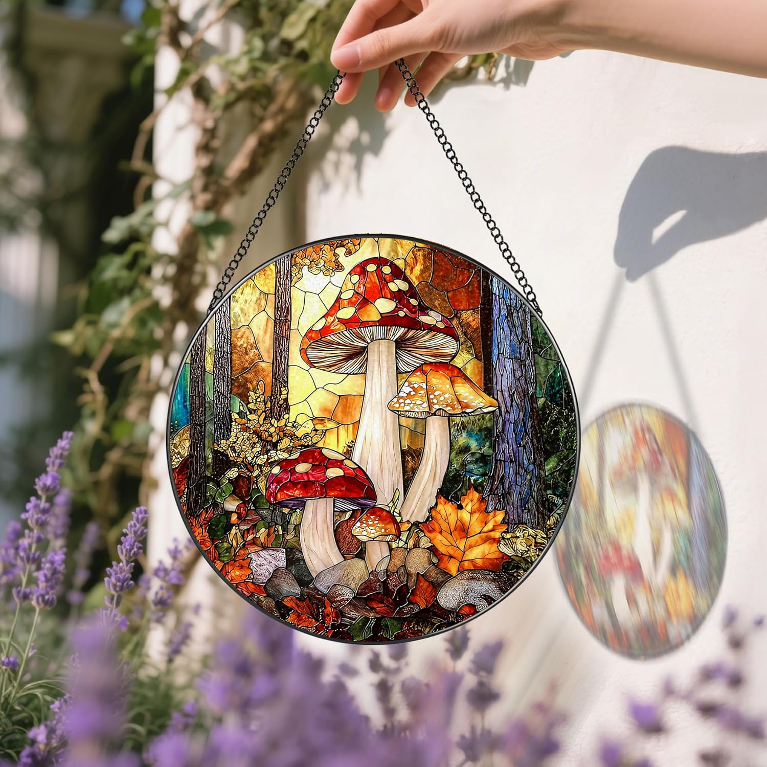8-Inch Mushroom Suncatcher Ornament: Stained Glass Window Hanging & Decor, Sun Catchers Indoor Window — Gifts for Christmas & Holidays, Ideal Gifts for Nature and Mushroom Lovers, Gift Idea