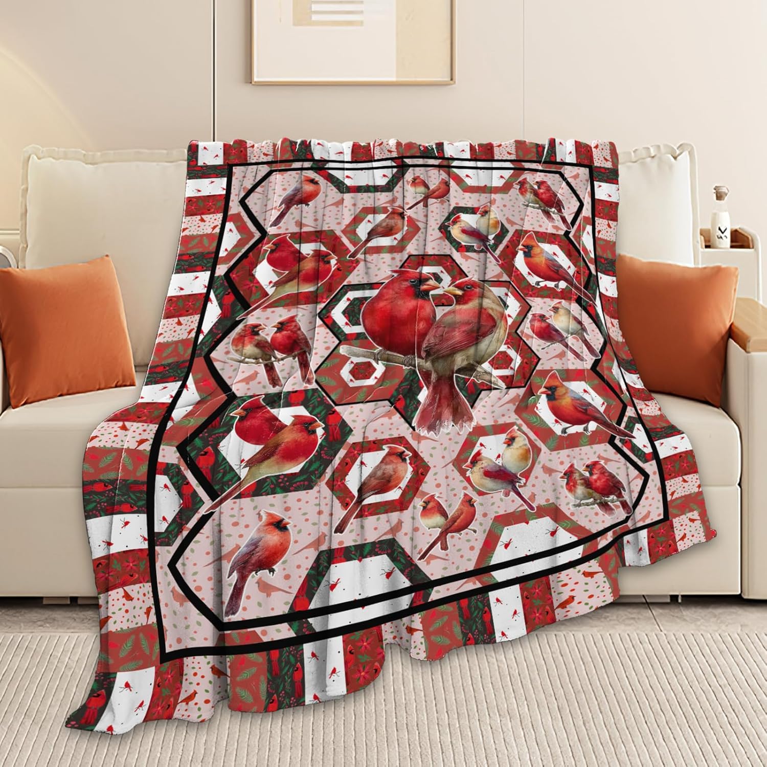 Cardinal Throw Blanket Red Bird Cardinal Stuff Gifts for Kids Girls Boys Adults Women Men Soft Cozy Warm Plush Fluffy Fuzzy Fleece Blanket Christmas Decor 50''X60''