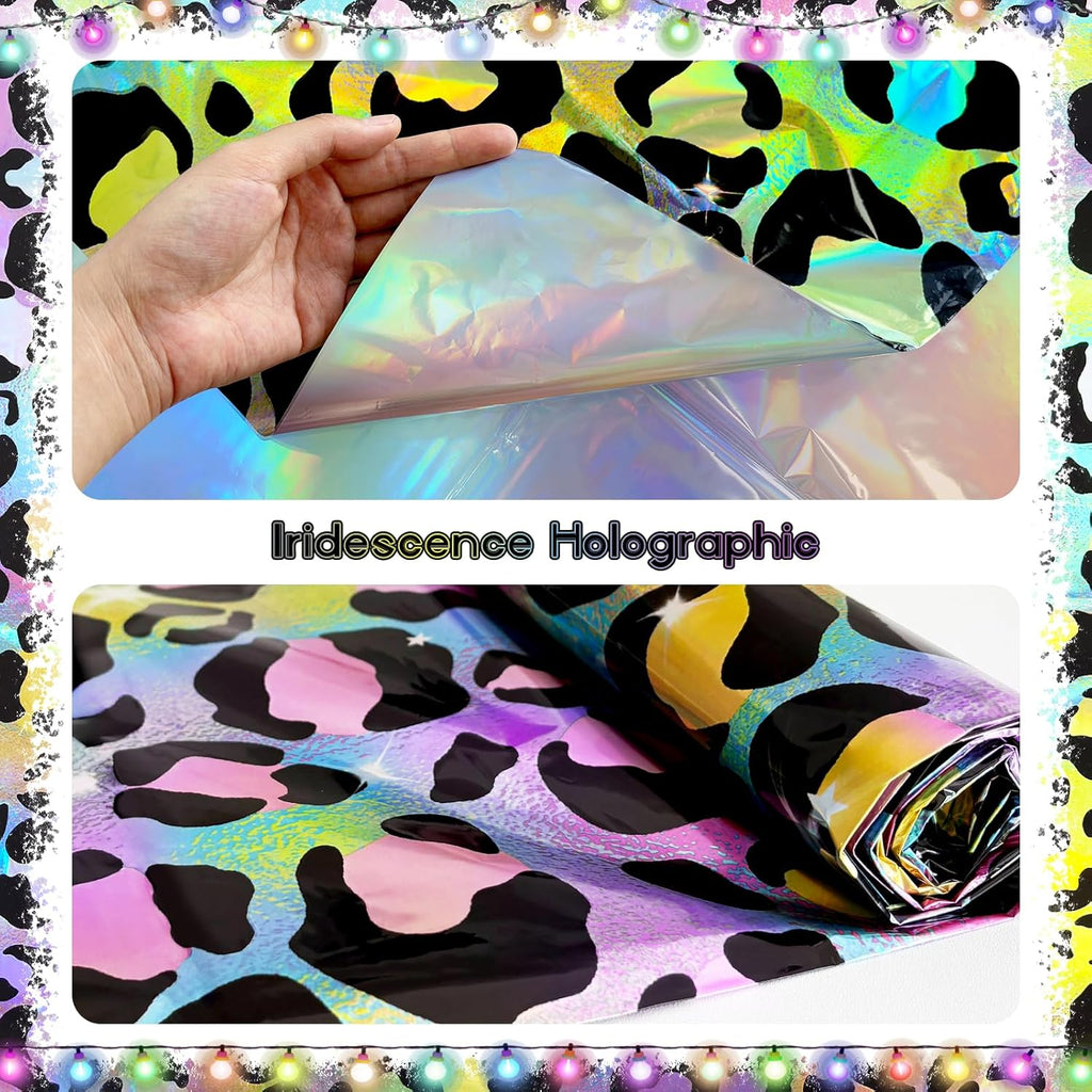 2 Pack Colorful Leopard Print Holography Tablecloth, 54x108, Disposable Plastic Table Cover for Jungle Safari, Cheetah Theme, Birthday Party, and Event Decorations