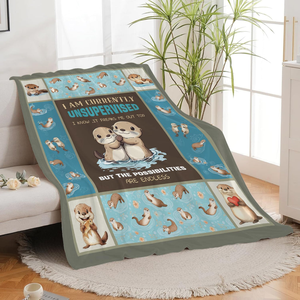 Otters Blanket Otter Throw Blanket Flannel Stuff Merch Cozy Decor Fleece Plush Fuzzy Warm Soft Lightweight Bedding Gifts for Lover Girls Women Men Boy Couch Sofa 50"X40"
