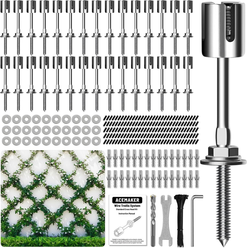 Wire Trellis for Climbing Plants Outdoor, 30-Set Wall Trellis Kit, T316 Espalier System for Fence and Garden DIY Projects (Hubs Only, Without Cable)