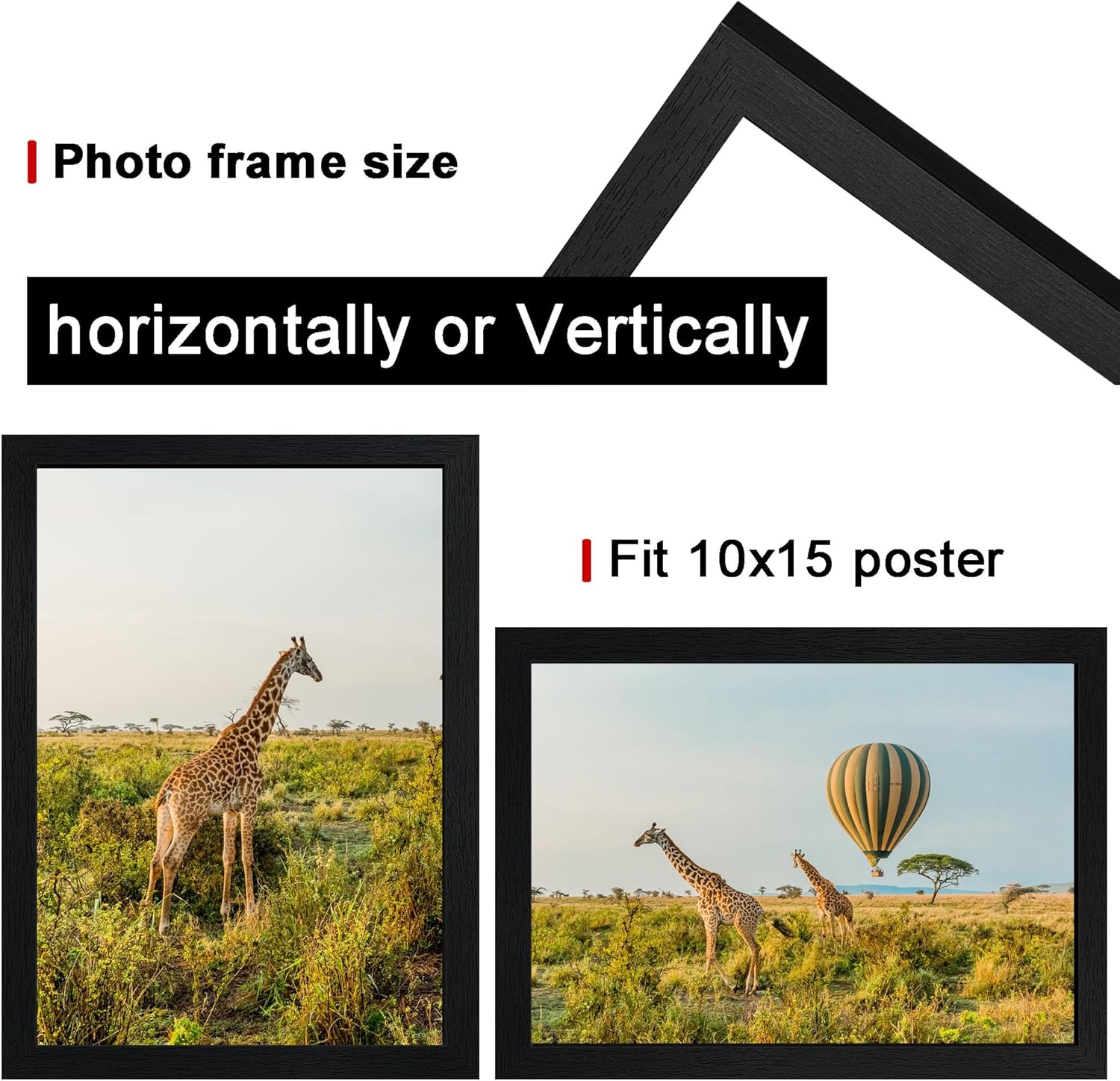10x15 Picture Frame Set of 3, Black Wooden Frame 10x15 Wall Gallery Poster Photo frame with Durable Shatter Resistant Plexiglass for Wall Mounting Family -friend- wedding best gift
