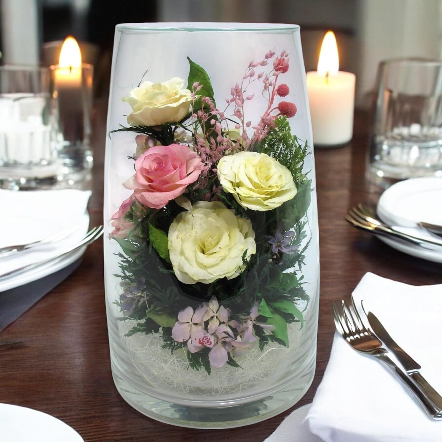 Fiora Flower | Preserved Roses & Floral Arrangement in Sealed Glass Vase | Lasts up to 5 Years | Elegant Gift for Weddings, Birthdays, and Anniversaries (Peach)