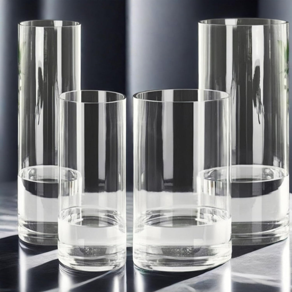 4 Pcs Acrylic Clear Cylinder Flower Vase for Plants Bouquet, Unbreakable Hurricane Tall Large Plastic Vases for Wedding Decor, High Hydroponic Floor Vase (H 10" + H 12" 2 Each No Flowers)