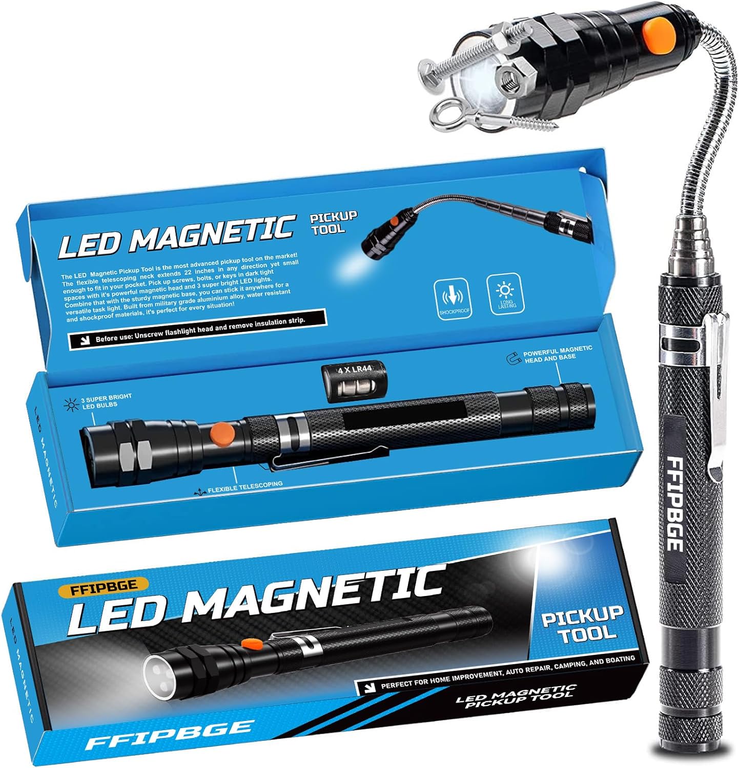 Telescoping Magnet Pickup Tool with 3 LED Magnetic Flashlight, Christmas Stocking Stuffers for Men Adults, Cool Gadgets Birthday Gifts for Men, Dad, Husband, Boyfriend