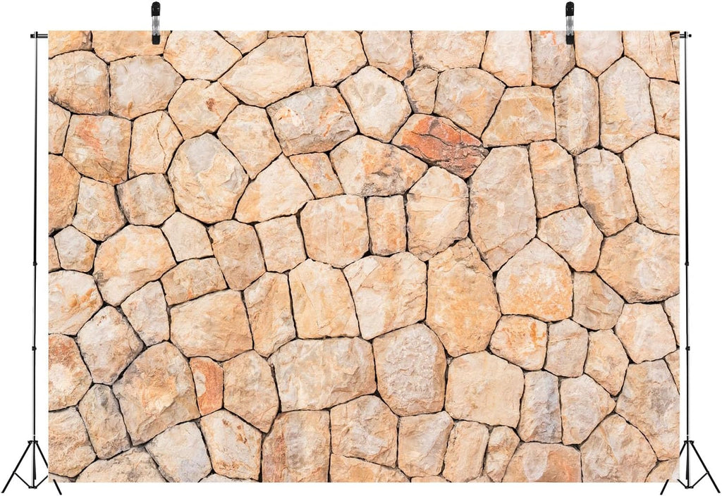 10x8ft Fabric Stone Wall Backdrop Natural Rock Wall Textured Photography Background Birthday Party Decoration Newborn Boy Kid Adult Artistic Portrait Seamless Scene Video Photo Shoot Props