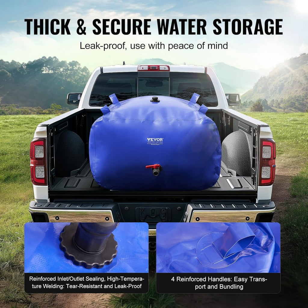 VEVOR 400L/105.7Gallon Water Storage Bladder, RV Water Tank, 1000D Blue PVC Collapsible Water Storage Containers, Large Capacity Soft Water Bag, Portable Water Bladder,Garden Irrigation, Camping
