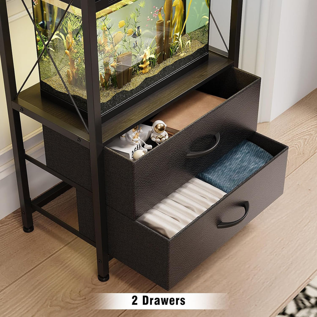 Aquarium Stand 10 Gallon with 2-Tier Shelf, Fish Tanks Stand with 2 Drawers, Metal Frame Heavy Duty Reptile/Turtle Tank Stand for Home Office, Fish Tanks Accessories Storage, Black