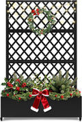 FENCY Metal Planter Box with Diamond Lattice Trellis Planter Box for Climbing Plants/Vines, Galvanized Raised Garden Bed On Wheels, Garden Bed with Trellis(73"x47" Black)